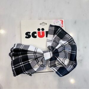 Vtg 1990's Hair Clip Barrette SCUNCI Oversized‎ BLACK Plaid BOW